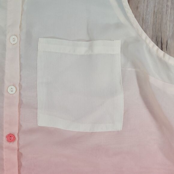 🔺️Papaya Yellow & Coral Ombre Sleeveless Buttoned Blouse Small - Picture 6 of 11